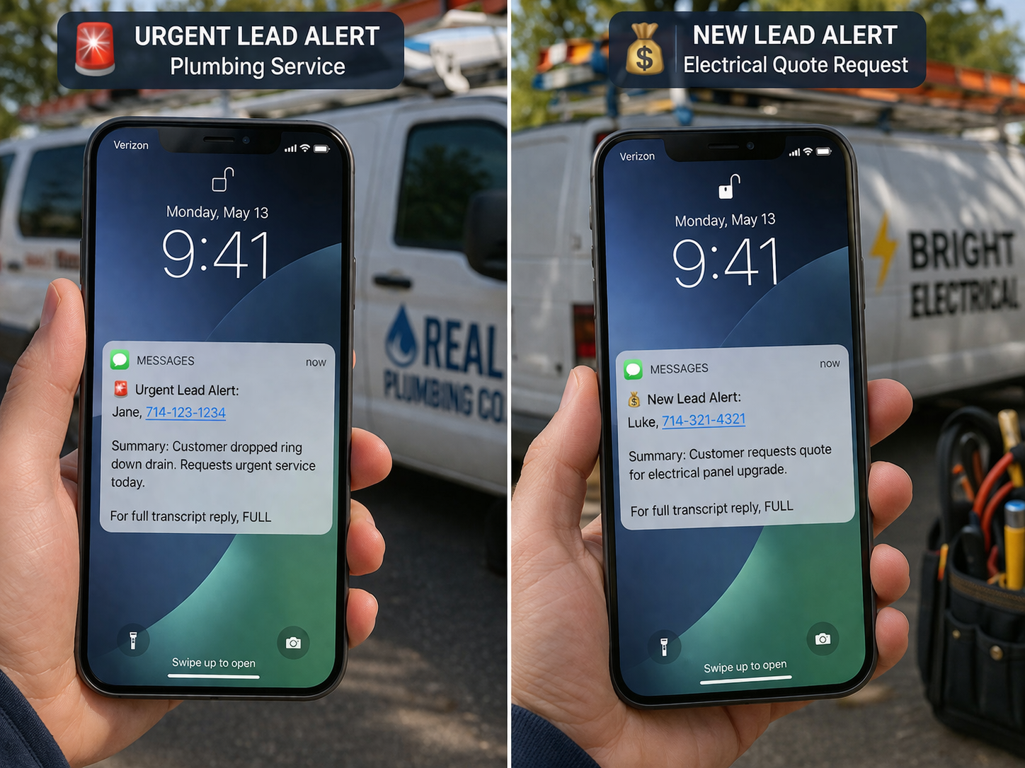 A cell phone displaying a new lead message alert